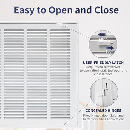 18"W x 18"H [Duct Opening Size] Steel Return Air Filter Grille - Removable Face/Door for 1 inch Filters -HVAC Vent Cover Grill - White [Outer Dimensions: 20 5/8"W X 20 5/8"H]