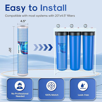 ICEPURE 5 Micron 20" x 4.5" Whole House Upgraded Activated Carbon Water Filter, 20-Inch Enhanced Lead Removal Water Filter Cartridge, Compatible with FC25B, EPM-20BB, CB-BB-20, CTO20BB-CQB, 1 PACK
