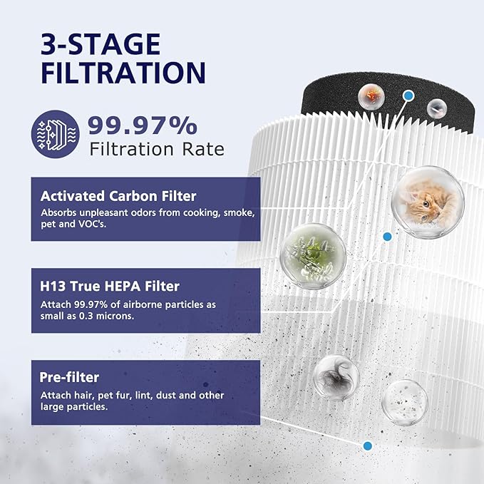 B-D02L/M05/B-D02U H13 Filter Compatible with VEWIOR B-D02U, for MOOKA B-D02L& M05, for Tailulu D10 Air Purifi-er, 3-Stage H13 Efficient Filter for B-D02L/M05/B-D02U, 2 Pack
