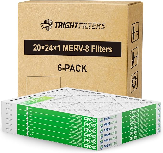 20x24x1 Air Filter 6 Pack, Durable MERV 8 Pleated Home HVAC AC Furnace Filters, Lightweight Compact Air Conditioner Filter Replacement