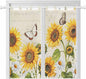 Farm Sunflowers Bathroom Curtains 63 Inch Length, Window Curtains Tab Top, Retro Flowers Butterfly Botanical Beige Light Filtering Window Treatments Drapes 52"x63" 2 Panel