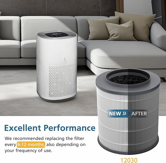 2-Pack 12030 HEPA Replacement Filter, 1,000 Sq. Ft. Capacity, Compatible with Clorox Medium Room Air Purifier 11030 & 11031, 3-in-1 HEPA Filter for Dust, Pet Dander, Pollen, #12030