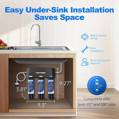 Vortopt Under Sink Water Filter,with PP,UF,and CTO Cartridges for Water Filtration and Drinking Water,F03,Black.