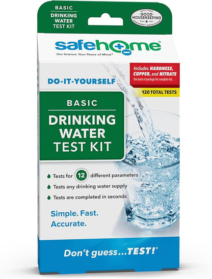 Safe Home® 12-in-1 Drinking Water Test Kit – DIY Testing for Hardness, Copper, Nitrate, Fluoride, Iron, and More – City Taps or Well Water – 10-Strips Issue a Total of 120 Tests/Kit