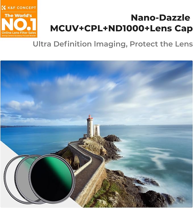 K&F CONCEPT 52mm CPL MCUV ND1000 Lens Filter 2 Lens Caps Kits Waterproof Polarizing + UV Protection + Fixed Neutral Density Camera Lens Filter with 24 Layer Coatings