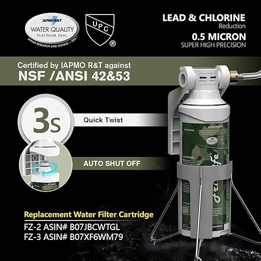 FRIZZLIFE RV Water Filter-NSF/ANSI 53&42 Certified Inline Hose Filter for RV-0.5 Micron High Water Pressure, Reduce Chlorine, Lead, Heavy Metals, Odors - for Marine, Camper, Garden, MV99