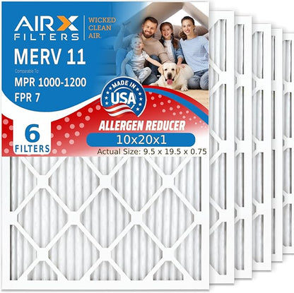 AIRX FILTERS WICKED CLEAN AIR. 10x20x1 Air Filter MERV 11 Electrostatic Pleated Air Conditioner Filter 6 Pack HVAC AC Furnace Filters