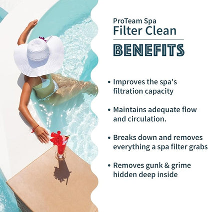 SplashWiz Proteam Spa Filter Clean - Spa Filter Cleaner for hot tub - Hot tub Filter Cleaner Soaking Solution Hot Tub Chemicals Care Guide - Made in USA (1 pt)