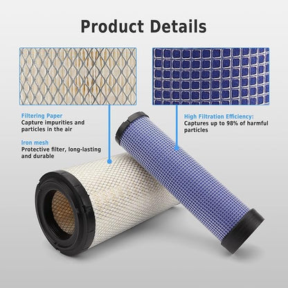 Engine Air Filters Compatible with Donaldson P828889 P829333 John Deere AT171853 AT171854 Caterpillar Cat Backhoe 110-6326 110-6331 Wix 46569 Case 222421A1 222422A1 Baldwin RS3545 Engine Filtration