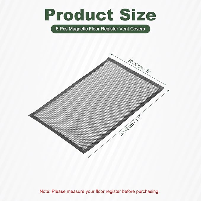 YOKIVE 6 Pcs Magnetic Floor Vent Covers, Floor Register Cover PVC Mesh Air Vent Screen Filters, Great for Home Floor, Wall, Ceiling, Catch Debris Hair Dust (Black, 12-Inch x 8-Inch)