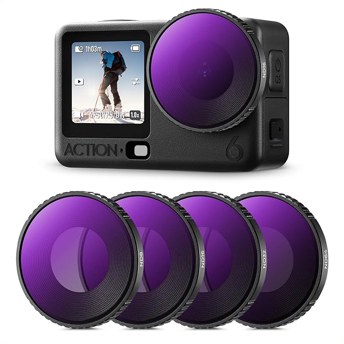 K&F CONCEPT ND Filter Kit Compatible with DJI Osmo Action 6, ND8 ND16 ND32 ND64 4 Pack Light Reduction Exposure Control Optical Glass Filters with Multi-Layer Coating
