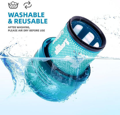 Dyson V15 Filter, 2-Pack Premium True HEPA Replacement Filters Compatible with Dyson V15, V11 Animal, V11 Completed/Absolute, V15 Absolute/Submarine, V11 Filter with Trigger Clamp, Part no. 970013-02