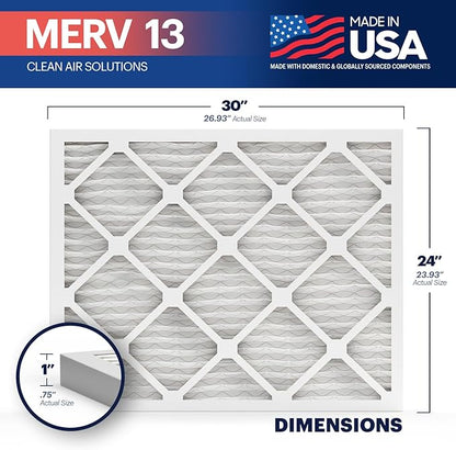 BNX TruFilter 24x30x1 Air Filter MERV 13 (4-Pack) - MADE IN USA - Electrostatic Pleated Air Conditioner HVAC AC Furnace Filters for Allergies, Pollen, Mold, Bacteria, Smoke, Allergen, MPR 1900 FPR 10