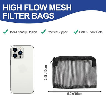 16 Pcs Aquarium Filter Media Bags with Plastic Zipper, Fish Tank Fine Mesh Bags for Activated Charcoal Aquarium, Reusable Aquarium Accessories for Ceramic Rings, Volcano Rock(4inx6in Black, White)