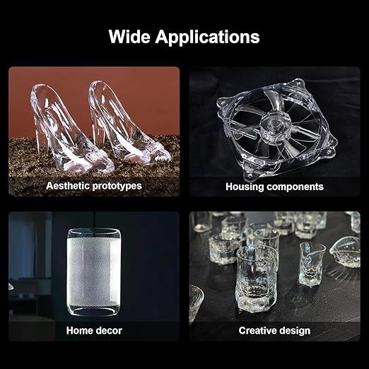 Clear Pro 3D Printer Resin, Glass-Like Ultra High Transparency, Non-Yellowing & Non-Brittle, High Precision 405nm UV Curing Resin for LCD/DLP 3D Printing (Clear, 1000g)