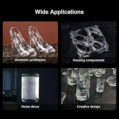 Clear Pro 3D Printer Resin, Glass-Like Ultra High Transparency, Non-Yellowing & Non-Brittle, High Precision 405nm UV Curing Resin for LCD/DLP 3D Printing (Clear, 1000g)