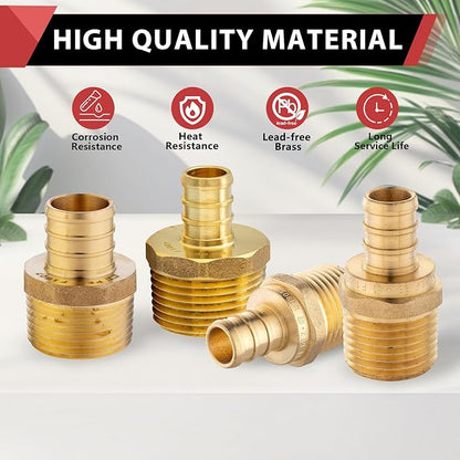 100 PCS EFIELD Pex Barb Crimp Brass Fittings 1/2 inch x 1/2 inch NPT Male Adapters, ASTM F1807,(PEX1807017-100PCS)