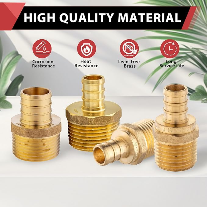 100-Pack EFIELD 3/4-inch Pex Crimp Fittings,3/4 Inch x 3/4 Inch NPT Male NPT Adapters, ASTM F1807,(PEX1807021-100PCS)