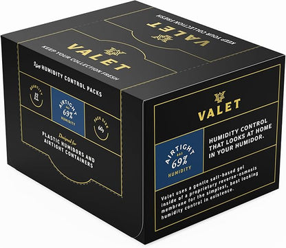 Valet 69% Two-Way Humidity Packs for Plastic Containers, 12-Pack, 60g Each, Humidifier Pack Prevents Leaks and Controls Moisture with Natural Craft Paper Design