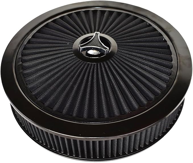 A-Team Performance High Flow Throttle Body Air Intake Filter - 14 in x 3 in, Round, Black - Carburetor Air Filter Kit - Washable & Reusable Design - Compatible with Chevrolet, GMC & Ford Models