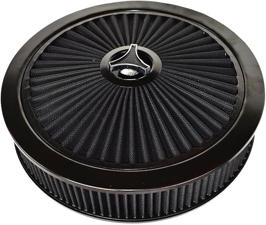 A-Team Performance High Flow Throttle Body Air Intake Filter - 14 in x 3 in, Round, Black - Carburetor Air Filter Kit - Washable & Reusable Design - Compatible with Chevrolet, GMC & Ford Models