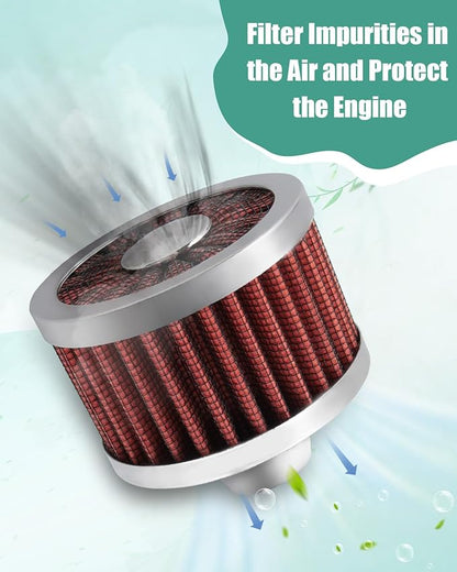 2PCS Car Air Filter Fit for Vehicles with 23mm Air Intake, High Flow Vent Valve Cover Breather Filter (Red)