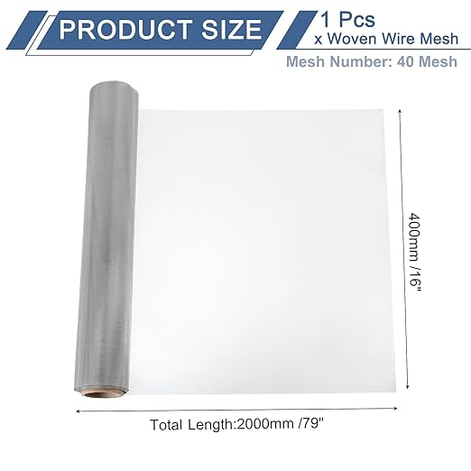 uxcell 40 Mesh 79" x 16" Woven Wire Mesh, 304 Stainless Steel Air Vent Filter Screen, Window Screen Mesh for DIY Projects Vents Cover Filtration Animals Fence