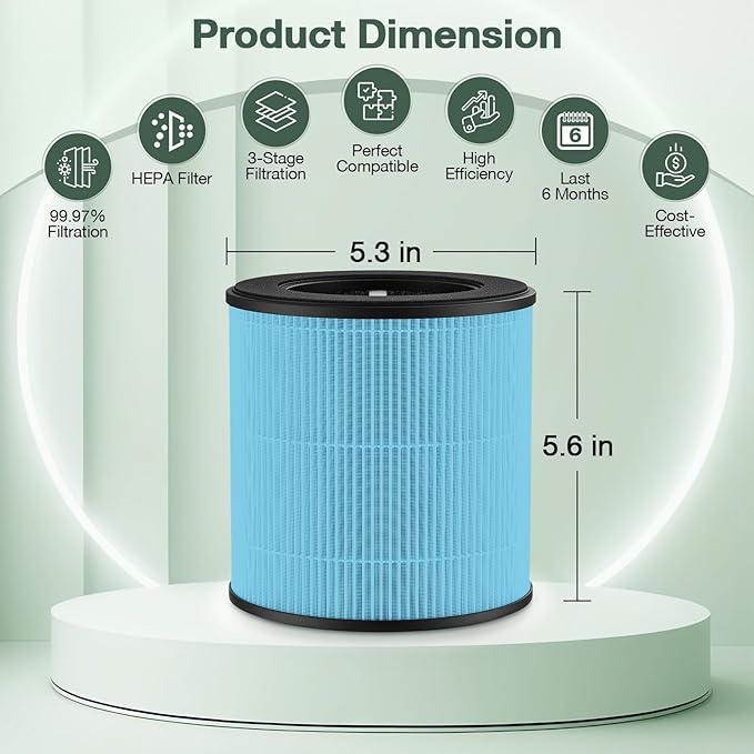 M05 B-D02L Smoke Filter Compatible with MOOKA M05/ B-D02L Air Purifi-ers, for KOIOS B-D02L, for VEWIOR B-D02U, HEPA Filter and Activated Carbon Filtration, 2 Pack, Blue