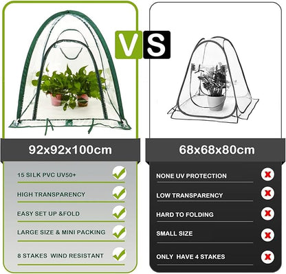Porayhut Pop Up Greenhouse Cover Flower House,Pack of 3,Mini Gardening Plant Sunshine Room,Backyard PVC Cover for Cold Frost Protector Gardening Plants