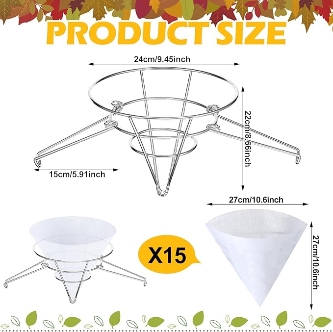 Tandefio 16 Pcs Maple Syrup Filter Set 1 Maple Syrup Filter 15 Cloth Filter Cones Deep Fryer Oil Filter Stand Non Woven Filter Cone Cooking Oil Filter for Maple Syrup Making and Oil