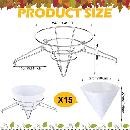 Tandefio 16 Pcs Maple Syrup Filter Set 1 Maple Syrup Filter 15 Cloth Filter Cones Deep Fryer Oil Filter Stand Non Woven Filter Cone Cooking Oil Filter for Maple Syrup Making and Oil