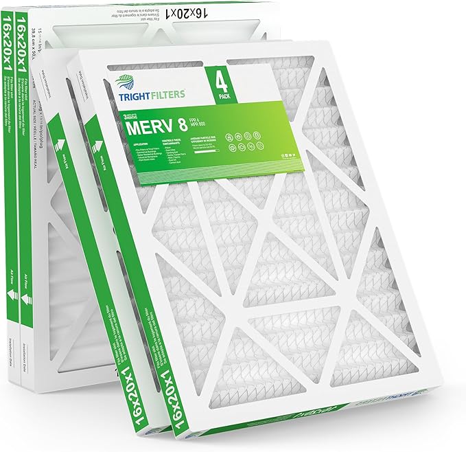 16x20x1 Air Filter 4 Pack, Durable MERV 8 Pleated Home HVAC AC Furnace Filters, Lightweight Compact Air Conditioner Filter Replacement