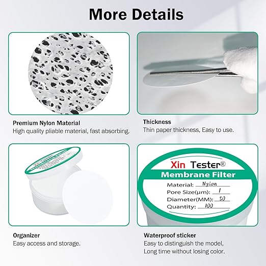 Xin Tester 100 Pieces Nylon Disc Membrane Filters, 50 mm Diameter, 1µm Pore Size