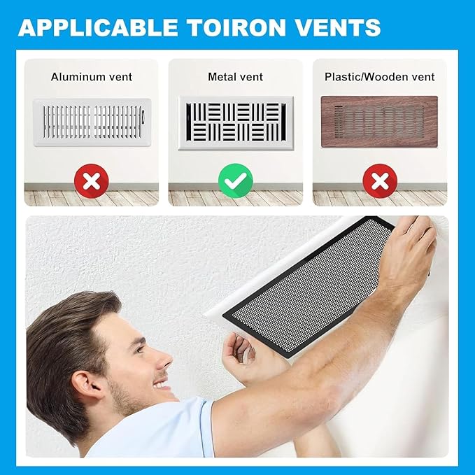 4 PCS Magnetic Vent Covers - 4.7"x10.2" Magnetic Air Vent Screen - for Floor/Wall/Ceiling Registers - Easy Install, Secure Fit - Durable(Fits Registers 5" to 6" W x 10" to11" L)