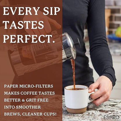ESPRO 100 Count Coffee Paper Filters for ESPRO P1/P0,12 and 16 Ounces French Press