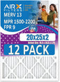 20x25x2 Air Filter MERV 13 Rating, 12 Pack of Furnace Filters Comparable to MPR 1500-2200 & FPR 9 - Made in USA by AIRX FILTERS WICKED CLEAN AIR.