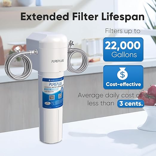 PUREPLUS Under Sink Water Filter System, 22000 Gallons, 99.99% Chlorine Reduction, NSF/ANSI 42 Certified,Removes Heavy Metals,Chlorine, Direct Connect Under Counter Water Filtration System