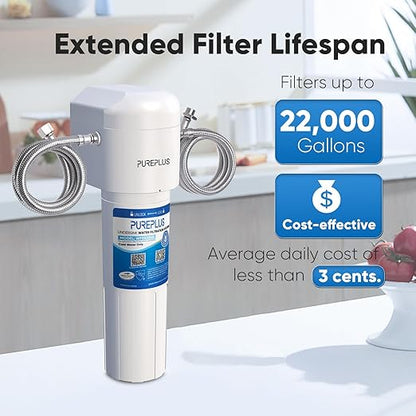 PUREPLUS Under Sink Water Filter System, 22000 Gallons, 99.99% Chlorine Reduction, NSF/ANSI 42 Certified,Removes Heavy Metals,Chlorine, Direct Connect Under Counter Water Filtration System