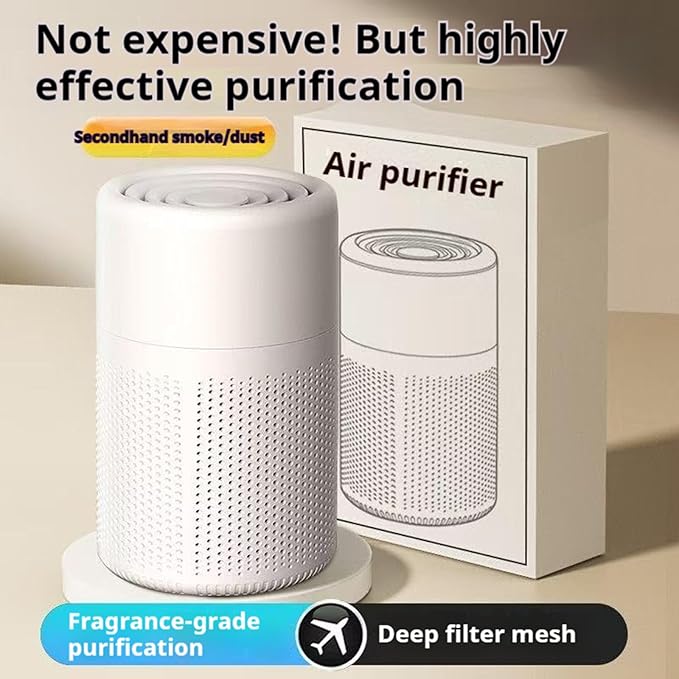 Filter Portable Purifier for home with USB Type C Cable，portabilitysmall air purifier，3-Stage Filtration System and Quiet Air Cleaner With Night Light，for Smokers Pollen Pets Dust Office，Aromatherapy