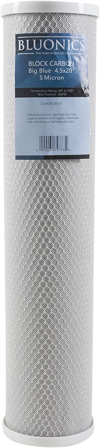 Bluonics 4.5 x 20" Carbon Block Water Filters 6 pcs 4.5" x 20" Cartridges for Chlorine, Taste and Odor