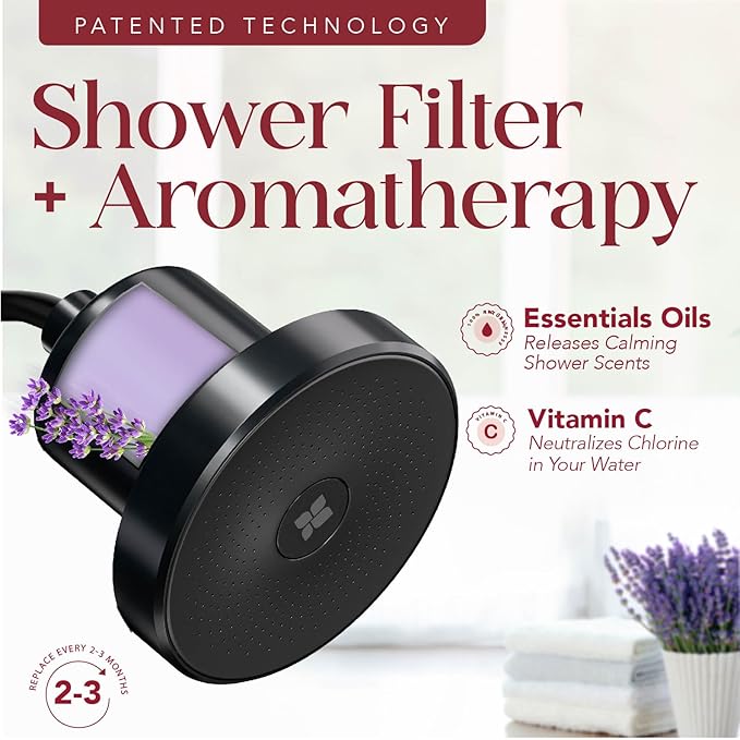 Vitamin C Shower Filter Replacement Cartridge + Shower Steamers Aromatherapy - K Beauty Skin & Hair Enhancement, Universal Water Filter Replacement for AquaBliss - Lavender Spa Scent