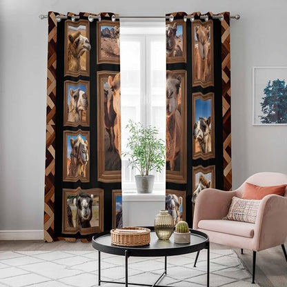 2 Panel Kitchen Cafe Curtains, Desert Camels Sunlight Filtering Nature Air Through, Home Decor Window Covering Tier Curtains for Living Room 104W x 90L inch Brown Wildlife Farmhouse Animals Rustic