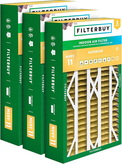 Filterbuy 16x28x6 Air Filter MERV 11 Superior Pet & Allergy Defense (3-Pack), Pleated HVAC AC Furnace Filters for AprilAire Space-Gard 401, 2400, & Lennox (Actual Size: 15.50 x 26.88 x 6.00)