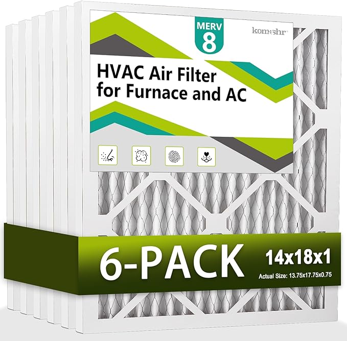 14x18x1 Air Filter MERV 8 (6-Pack), HVAC/Furnace AC Filter Replacement, Dust Defense–Comparable with MPR 600 & FPR 5 (Actual 13.75x17.75x0.75)