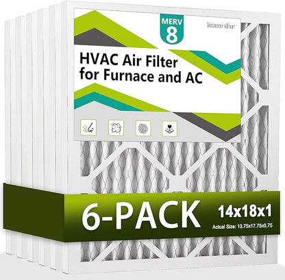 14x18x1 Air Filter MERV 8 (6-Pack), HVAC/Furnace AC Filter Replacement, Dust Defense–Comparable with MPR 600 & FPR 5 (Actual 13.75x17.75x0.75)