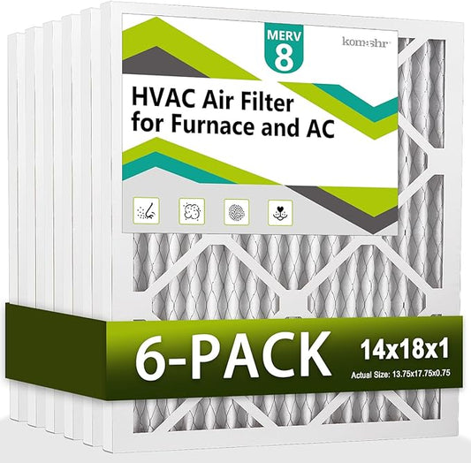 14x18x1 Air Filter MERV 8 (6-Pack), HVAC/Furnace AC Filter Replacement, Dust Defense–Comparable with MPR 600 & FPR 5 (Actual 13.75x17.75x0.75)