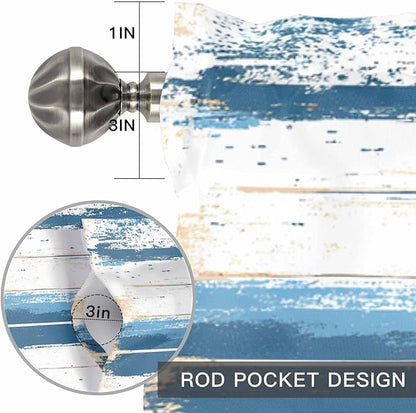 Vintage Blue Valances for Windows, Brown Wood Grain Mottled Texture Abstract Art Kitchen Valance Light Filtering Rod Pocket Short Curtains for Kitchen Bathroom, 1 Panel, 56"x16"