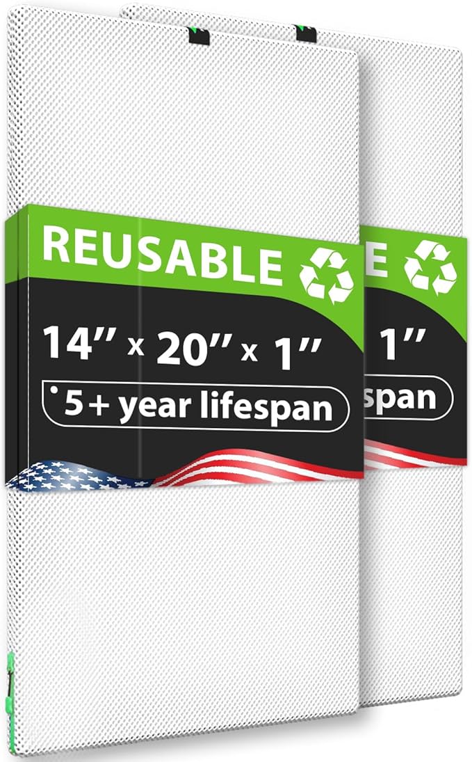 REair 14x20x1 Air filter Pro Kit, Washable and Reusable Air Filter 14x20x1 for AC HVAC Furnace, MERV 8 Air Filters Machine Washable & Dryer Friendly, AC Furnace Air Filter, Include 2 Filters&1 Frame