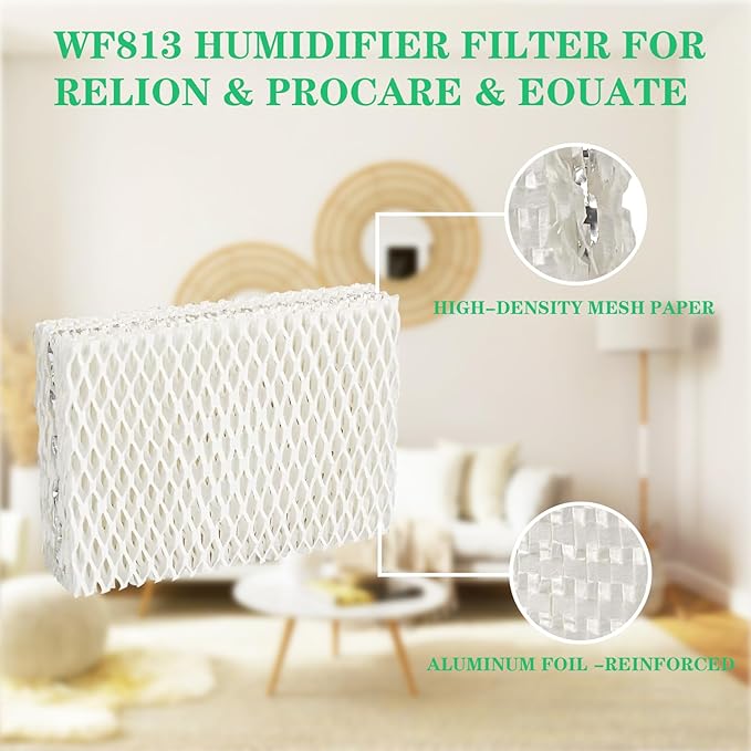 kakofaci 4 Pack WF813 Humidifier Filters Replacement Compatible with Equate EQWF813 PCWF813 Relion RCM832 RCM-832N Protec RWF813 EQ-2119-UL PCCM-832N Cool Mist Humidifiers Wick Filter