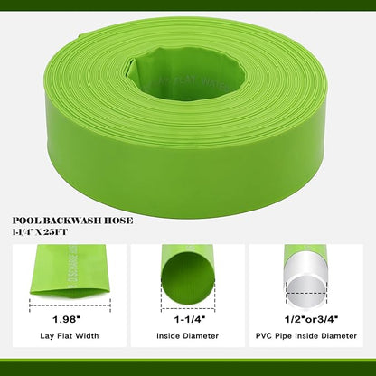 Eastrans 1-1/4'' x 25 FT Pool Backwash Hose with 2 Hose Clamps,Extra Heavy Duty Discharge Hose,Drain Hose for Swimming Pool,Super wear-resistant,weather blast,green